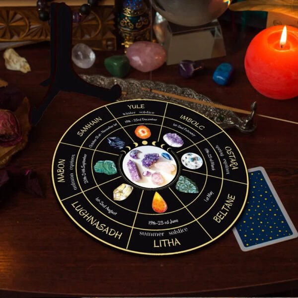 10inch Wooden Wheel of The Year Calendar Witch Wicca Calendar Tabletop Ornament with Bracket Room Home Decoration