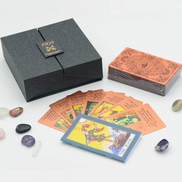 High Quality Mysterious Gold Foil Tarot PVC Table Game Color Card Gift Box Set Bronzing Waterproof Tablecloth Crystal Stone