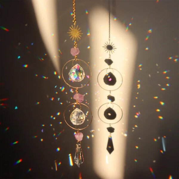 Crystal Wind Chime Star Moon Sun Light Catcher Prism Rainbow Maker Suncatcher Windbell Hanging Pendant Ornament Home Decoration