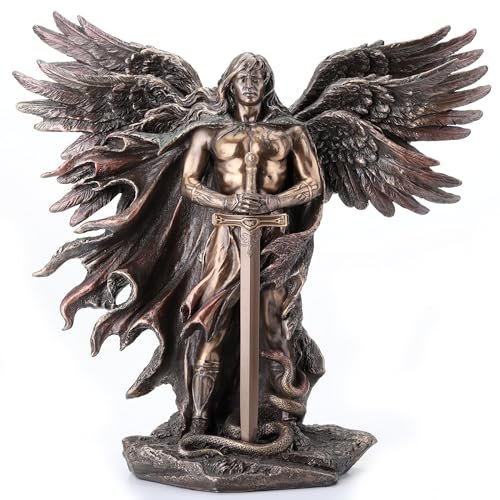 Unicorn Studio WU75976A4 Guardian Angel Statue in 6 Winged with Sword and Serpent, 11-inch Cold Cast Bronze