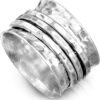 925 Sterling Silver Spinner Ring for Women 3 Fidget Rings Band Wide Hammered