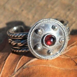 Ancient Rome Garnet and Sterling Silver Gladiator Ring