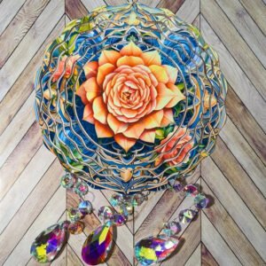 Mandalas 3D Sublimation Aluminum Metal Wind Spinner with Crystal Pendant for Outdoor Garden Yard Hanging Ornament Decoration