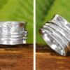 925 Sterling Silver Spinner Ring for Women 3 Fidget Rings Band Wide Hammered