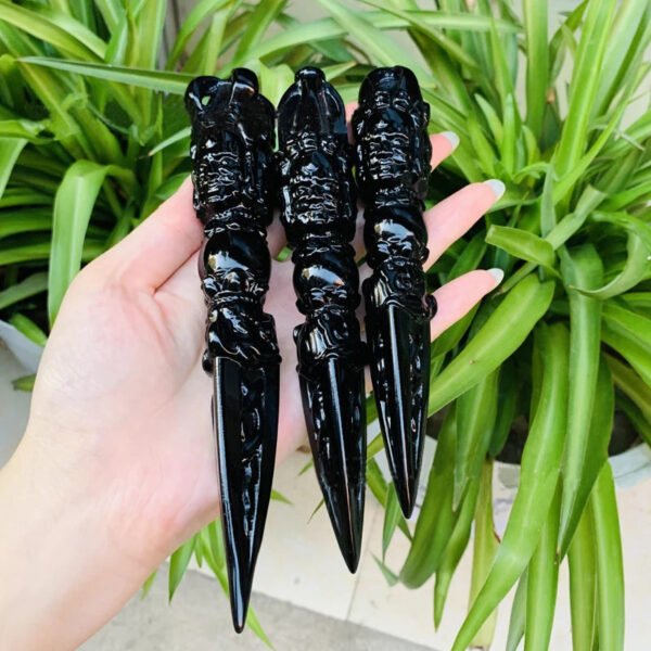 Black Obsidian Crystals – Hand-Carved Vajra Dorje Phurba Amulet