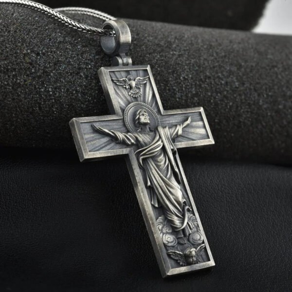 Classic Pure Tin Jesus Crucifixion Cross Pendant Necklace for Woman and Men Christian Amulet Jewelry Gifts Titanium Steel Chain