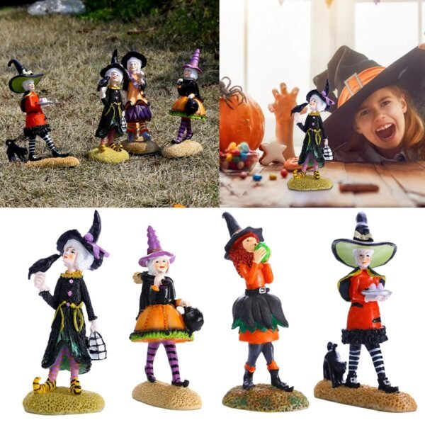 Halloween Witch Statue Hand Painted Figurine Mini Toy Crafts Creative Desktop Ornament for Home Living Room Bedroom Decoration