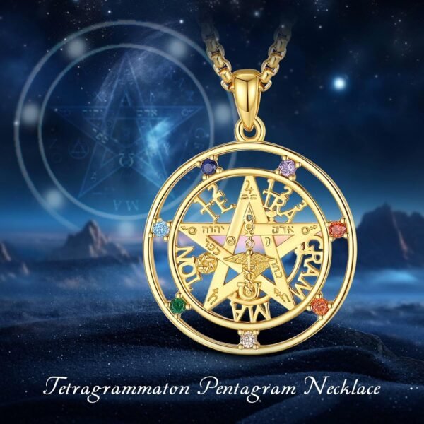 Vito Sterling Silver Tetragrammaton Necklace for Women Men, Abalone Shell 18k Gold Plated Pentagram Pendant, Wiccan Protection Amulet Pentacle Star Jewelry Gift for Wife Husband, 24"/18"/22"