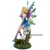 Fairy Collection~Colorful Blue Fairy Sitting On Flower Figurine Statue 10.5"H Resin New!