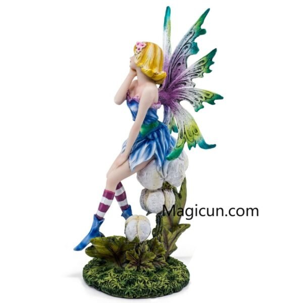 Fairy Collection~Colorful Blue Fairy Sitting On Flower Figurine Statue 10.5"H Resin New!