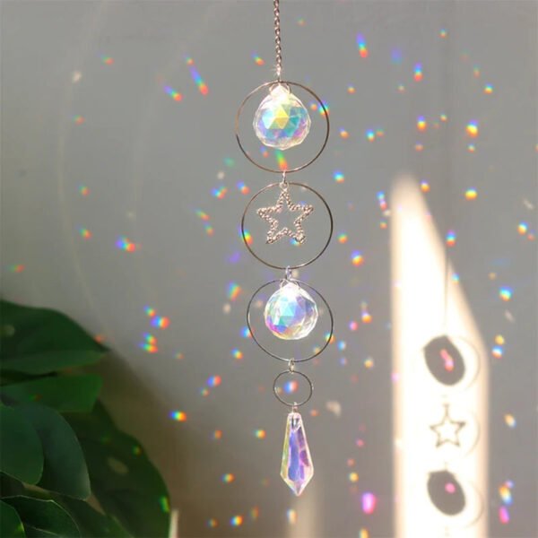 Crystal Wind Chime Star Moon Sun Light Catcher Prism Rainbow Maker Suncatcher Windbell Hanging Pendant Ornament Home Decoration