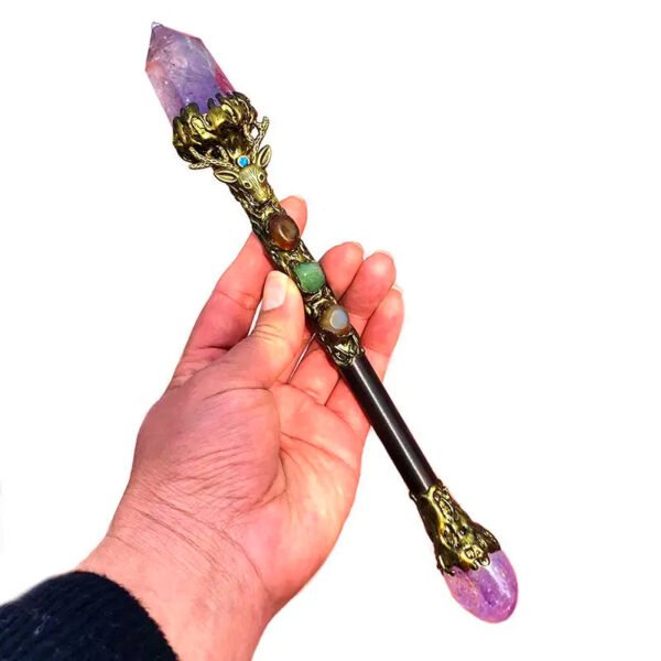 Hand Carved Natural Semi Precious Healing Stones 7 Chakra Crystal Witch Magic Wands Reiki Stick