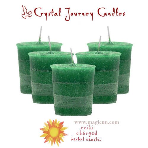 Magic Candle~Magic Candle~Set of 5 "Money" Prosperity Reiki Charged Herbal Essential Oils Votive Candles