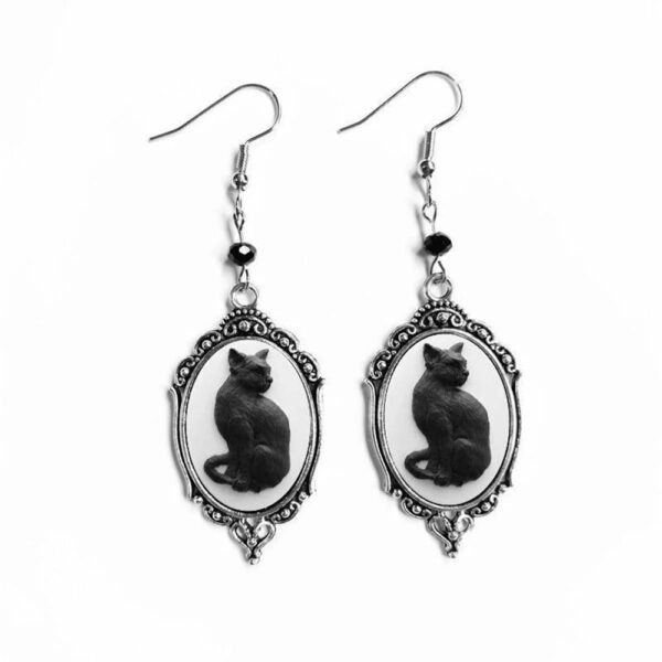 Vintage Gothic Black Cat Cameo Earrings For Women Witch Alternative Jewelry Accessories Gift