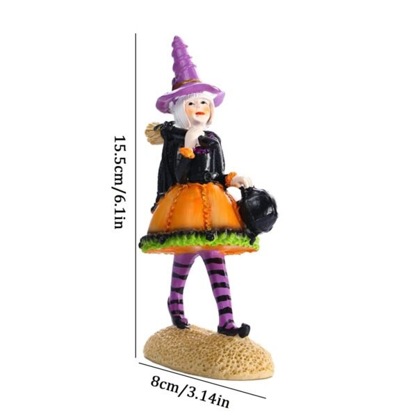 Halloween Witch Statue Hand Painted Figurine Mini Toy Crafts Creative Desktop Ornament for Home Living Room Bedroom Decoration