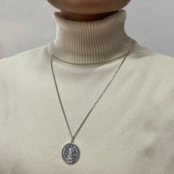 Sterling Silver Saint Benedict Medallion Cross Pendant Necklace Catholic Exorcism Amulet