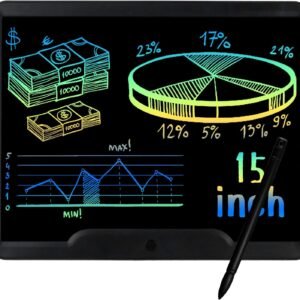 LCD Writing Tablet 15 Inch,Toys for 3 4 5 6 7 8 9 Years Old,With One-Touch Clearing & Locking Function,Drawing Doodle Board Scribbler Pad with Ruler Gift for Kids（Black）