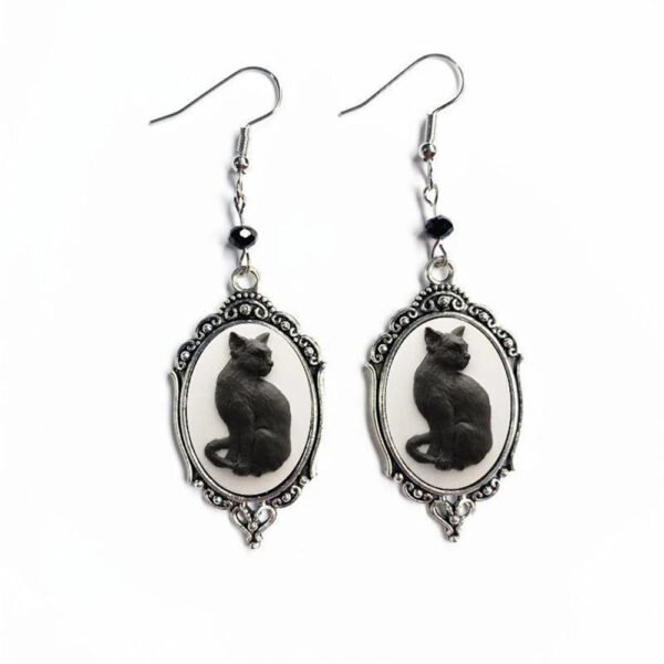 Vintage Gothic Black Cat Cameo Earrings For Women Witch Alternative Jewelry Accessories Gift