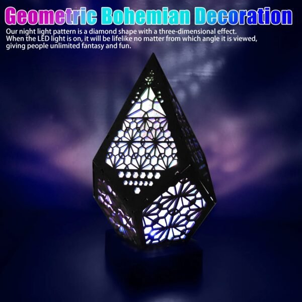 3D Effect Wooden LED Bohemian Lamp, Hollow Diamond Night Light for Home Decor
