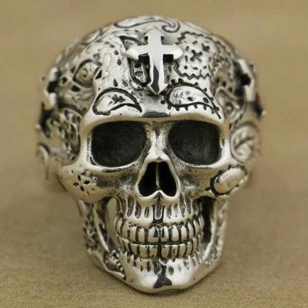Vintage High Detail Gothic Skull Cross Ring Gothic Mens Punk Biker Ring