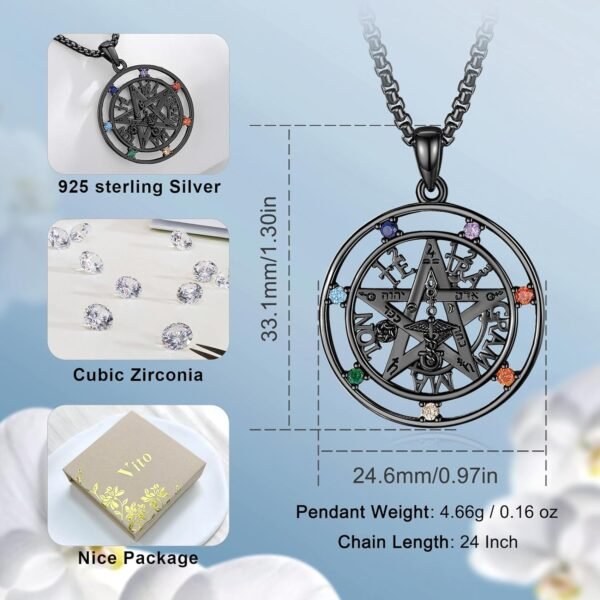 Vito Sterling Silver Tetragrammaton Necklace for Women Men, Abalone Shell 18k Gold Plated Pentagram Pendant, Wiccan Protection Amulet Pentacle Star Jewelry Gift for Wife Husband, 24"/18"/22"