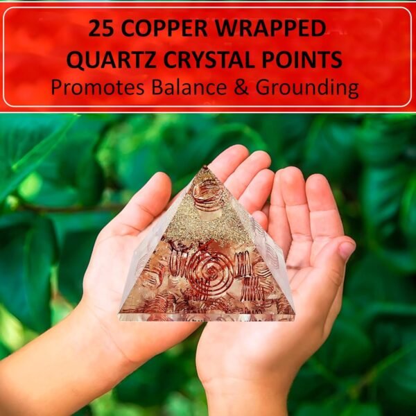Crystal Orgone Pyramid – Orgonite Energy Generator with Copper-Wrapped Quartz and Shungite Crystals for Positive Energy