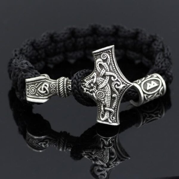 Bracelets Berkana Black Viking Mjolnir Paracord Rune Bracelet Ancient Treasures Ancientreasures Viking Odin Thor Mjolnir Celtic Ancient Egypt Norse Norse Mythology