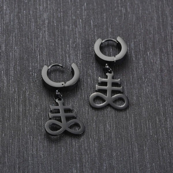 Satanic Earrings:Brimstone Satanic Cross Earring -Church of Satan Earrings