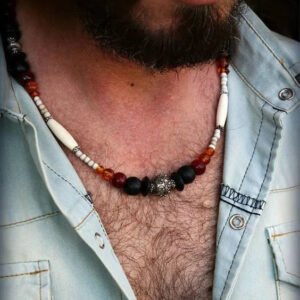 Bohemian mens Beaded white necklace Mens necklace glass bone beads ethnic charm mens organic jewelry boho necklace