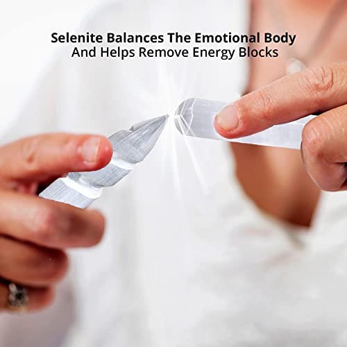 Himalayan Glow 1063 WBM Selenite Healing Crystals, 2 Wands with Single Massage Stick – 3 Count