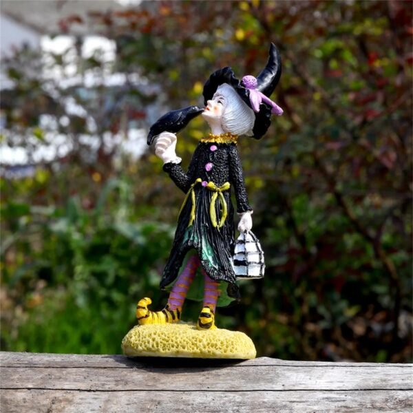 Halloween Witch Statue Hand Painted Figurine Mini Toy Crafts Creative Desktop Ornament for Home Living Room Bedroom Decoration