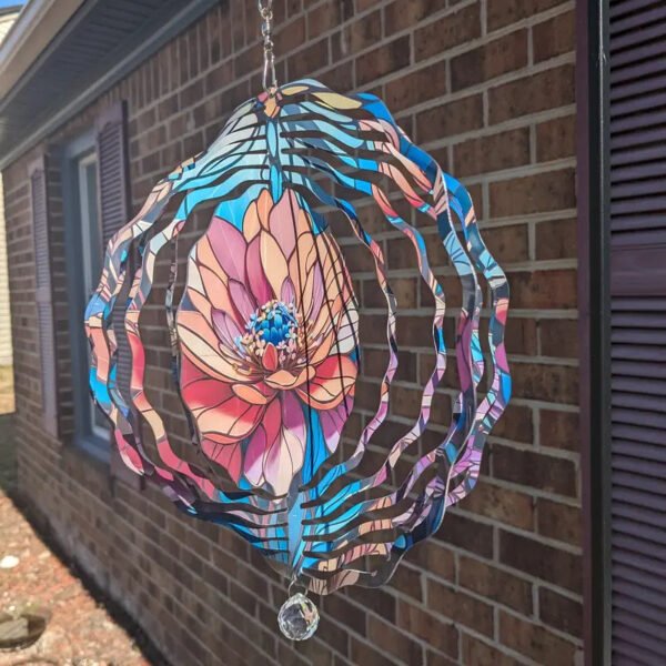 Pink Flower 3D Sublimation Wind Spinner | Hanging Wind Spinner | Yard Decoration | Garden Decoration | Outdoor Decoration