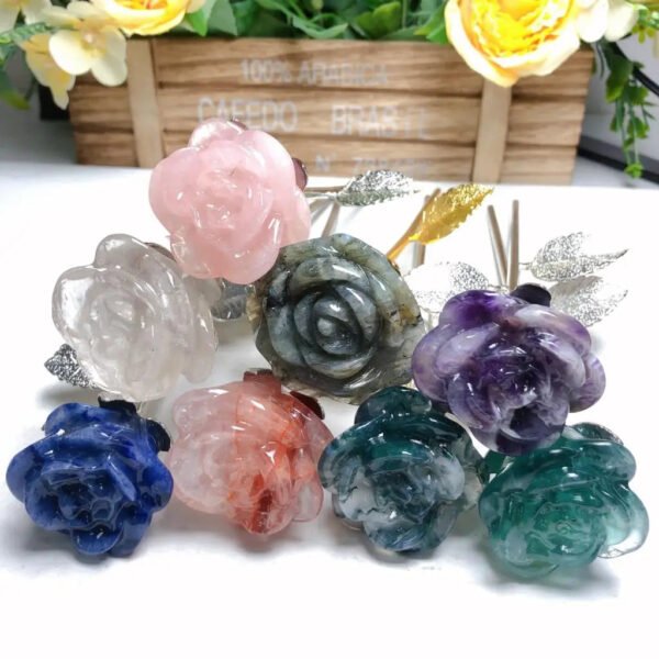 Natural Crystal Quartz Rose Artificial Flower Silver Gold Rose Flower Wedding Valentine's Day Favors For Girlfriend Wife Gift