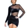 Sexy Elegant Mesh See Through Bodycon Velvet Dress Women Nightclub Prom Slim Ruched Dresses Wman Party Velvet Dress Robe