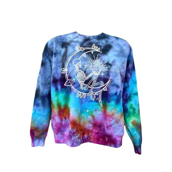 Tie-Dye Crystal Moonchild Crewneck Sweater Infused with Moonstone and Labradorite