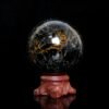Natural Crystal Yellow Patterned Black Tourmaline Sphere Transparent Quartz Spiritual Healing