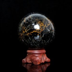 Natural Crystal Yellow Patterned Black Tourmaline Sphere Transparent Quartz Spiritual Healing