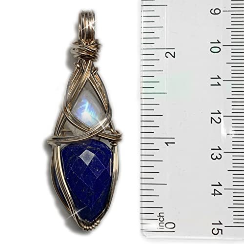 Lapis Lazuli and Moonstone Necklace Pendant | Blue Crystal Necklace | Rainbow Moonstone Jewelry | Charged Moonstone Crystal Necklace for Women | Gift For Her Lapis Egyptian Jewelry LMG2