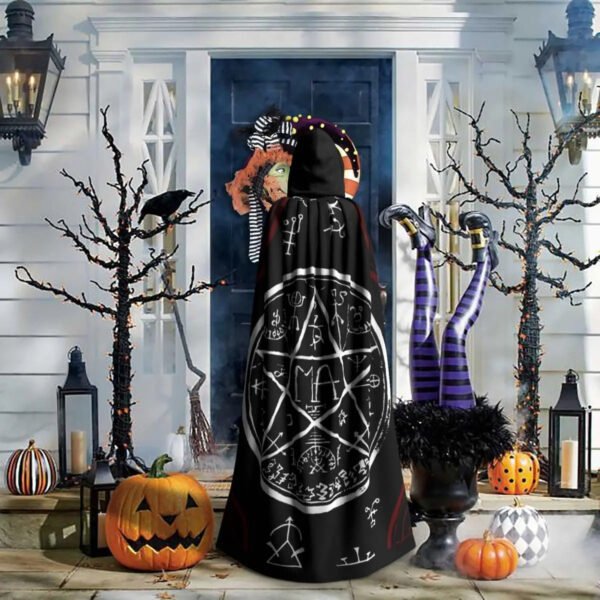 Long Cape Cloak Pentagram And Mystic Symbols Hooded Cloak Coat Autumn Hoodies