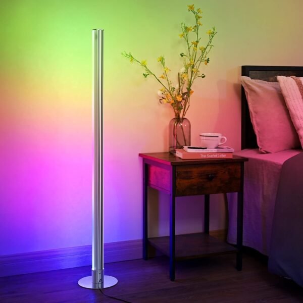 LED Corner Floor Lamp, RGBW Dimmable Mood Lighting with Remote, Modern Color Changing Accent Light for Bedroom, Living Room, Office, Gaming Room, Kids Room, 45”, Home Decor