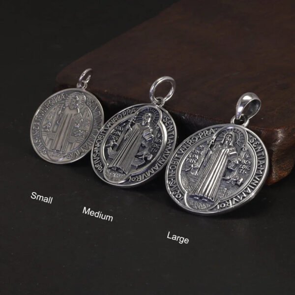Sterling Silver Saint Benedict Medallion Cross Pendant Necklace Catholic Exorcism Amulet