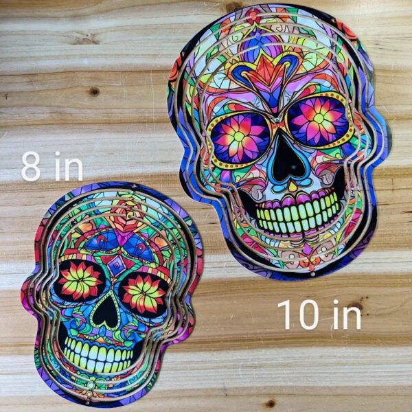 Sugar Skull Wind Spinner for Day of the Dead Outdoor Garden Yard Hanging Ornament Decoration