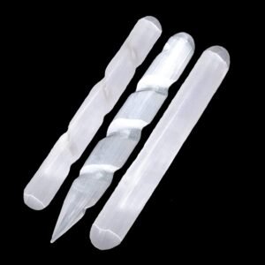 Himalayan Glow 1063 WBM Selenite Healing Crystals, 2 Wands with Single Massage Stick – 3 Count