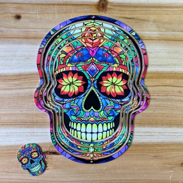 Sugar Skull Wind Spinner for Day of the Dead Outdoor Garden Yard Hanging Ornament Decoration