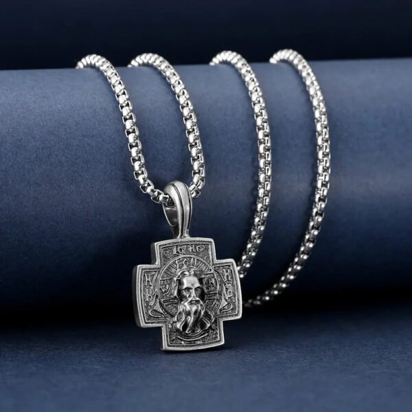 Vintage Pure Tin Cross Necklace Men Jesus Saint Benedict Exorcist Prayer Pendant Amulet Couple Religious Wishing Jewelry Gifts