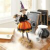 Halloween Witch Statue Hand Painted Figurine Mini Toy Crafts Creative Desktop Ornament for Home Living Room Bedroom Decoration