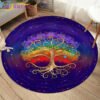Embrace Norse Elegance: Tree of Life Rune Pattern Round Rug - Enhance Your Living Space with Vibrant Rainbow Print - Perfect for Viking Home Decor & Cozy Floors