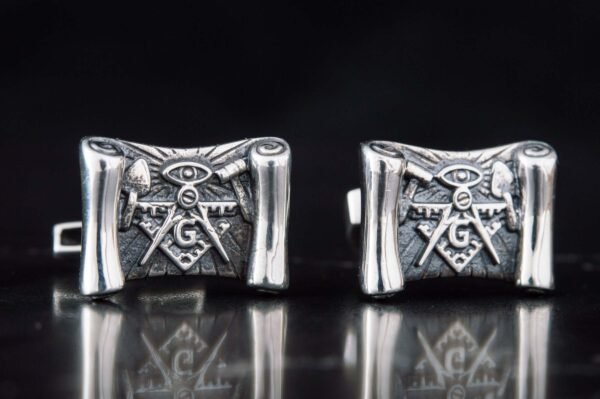 Freemason Scoll Sterling Silver Cufflinks with Masonic Symbols