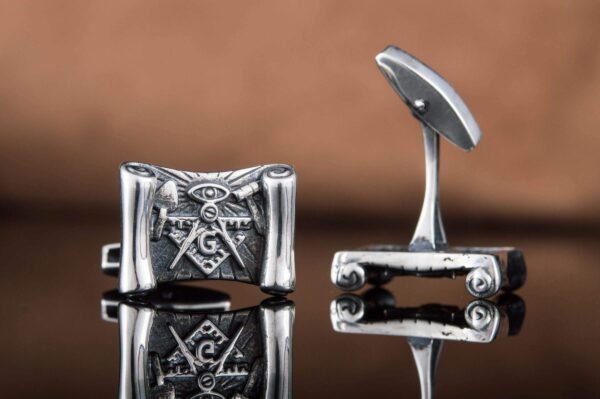 Freemason Scoll Sterling Silver Cufflinks with Masonic Symbols