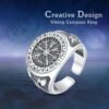 925 Sterling Silver Viking Compass Ring Opening Adjustable Amulet Ring